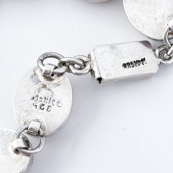 Vintage Mexico Sterling Silver 925 Blue Glass Link Bracelet 7” - Picture 4 of 6